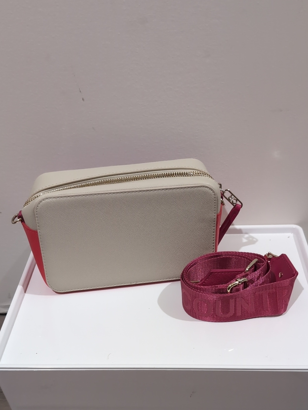 Country Road Cream and Pink Crossbody Camera Bag with Adjustable Strap